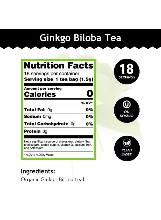 BUDDHA TEAS Organic Gingko Biloba Tea Kosher Caffeine Free Gmo Free 18 Bleach Free Tea Bags Single Pack Black/Green - Image 3