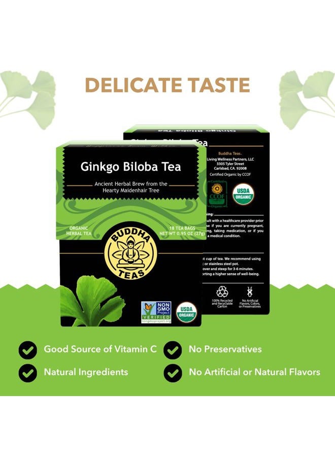 BUDDHA TEAS Organic Gingko Biloba Tea Kosher Caffeine Free Gmo Free 18 Bleach Free Tea Bags Single Pack Black/Green - Image 2