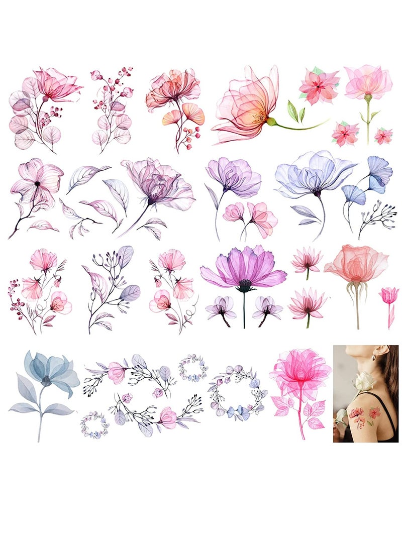 SYOSI Flower Temporary Tattoos for Girls Women SYOSI 10 Sheets Fake Watercolor Rose Lily Tattoo Stickers Waterproof Art for Face Body Arm Kids Birthday Party Favors Makeup Supplies Gifts - Image 1