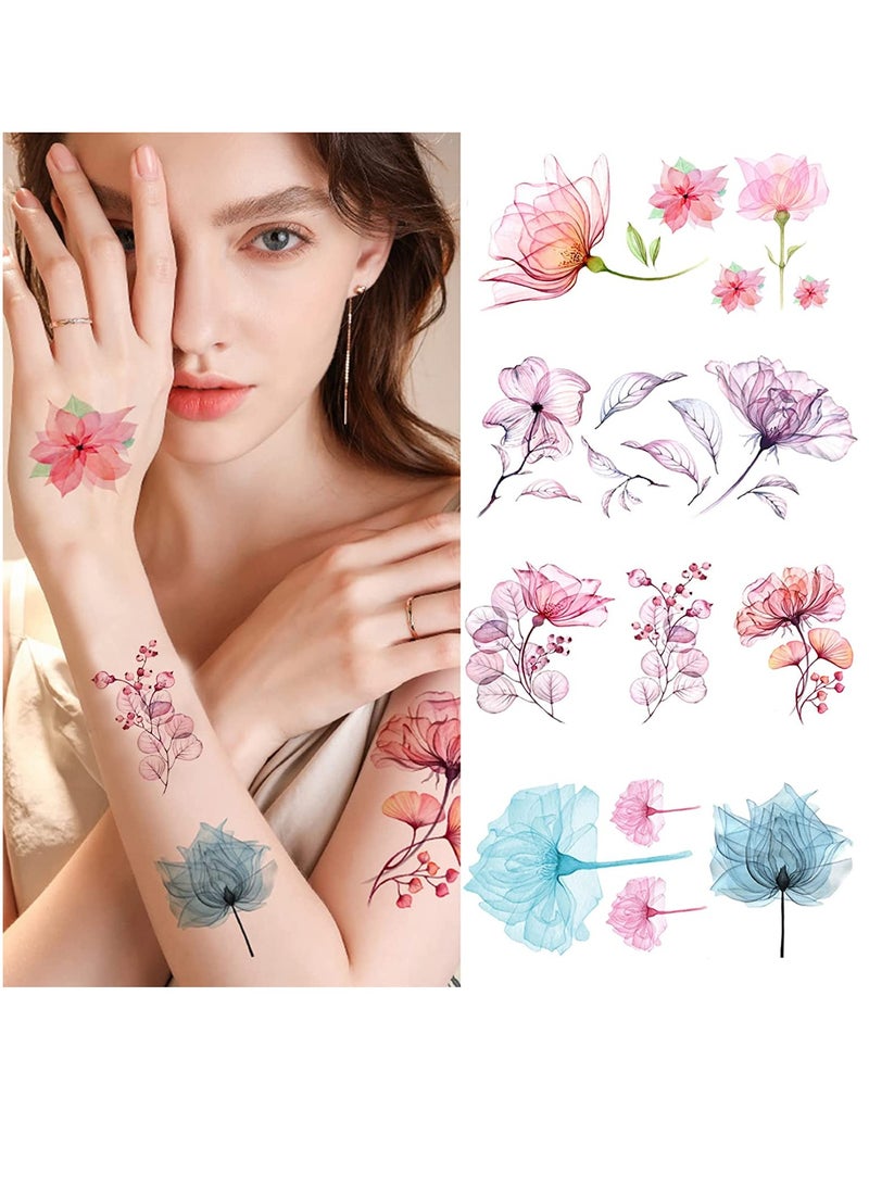 SYOSI Flower Temporary Tattoos for Girls Women SYOSI 10 Sheets Fake Watercolor Rose Lily Tattoo Stickers Waterproof Art for Face Body Arm Kids Birthday Party Favors Makeup Supplies Gifts - Image 4