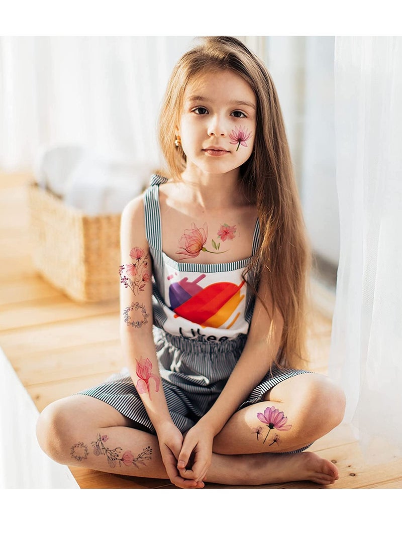 SYOSI Flower Temporary Tattoos for Girls Women SYOSI 10 Sheets Fake Watercolor Rose Lily Tattoo Stickers Waterproof Art for Face Body Arm Kids Birthday Party Favors Makeup Supplies Gifts - Image 5
