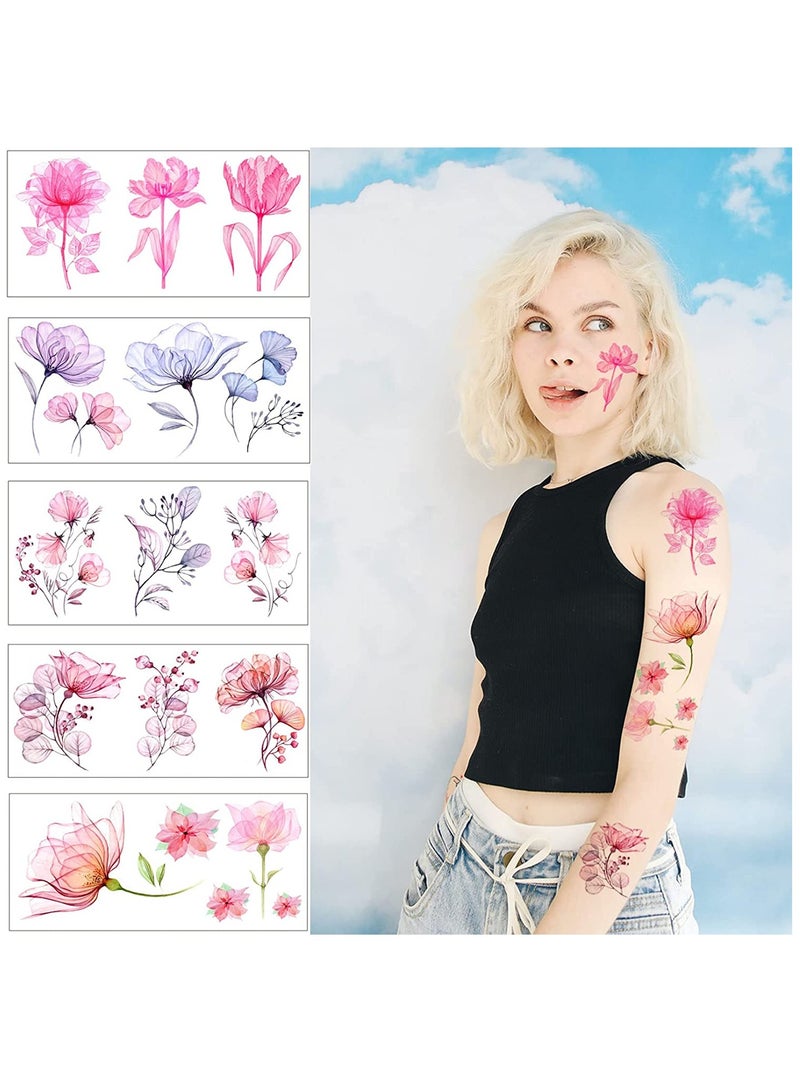SYOSI Flower Temporary Tattoos for Girls Women SYOSI 10 Sheets Fake Watercolor Rose Lily Tattoo Stickers Waterproof Art for Face Body Arm Kids Birthday Party Favors Makeup Supplies Gifts - Image 3