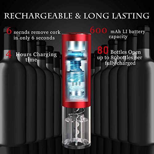 FEELING MALL Auto Wine Bottle Opener kit Automatic Corkscrew Contains Foil Cutter Vacuum Stopper and Wine Aerator Pourer with Cable for Wine Lover 4-in-1 Gift Set - Image 3