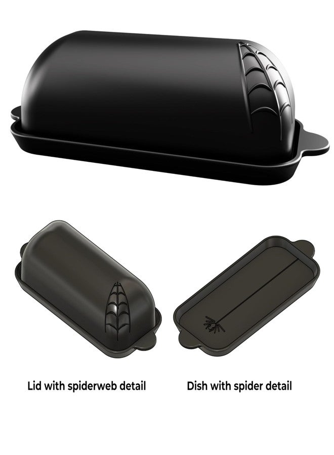 Nomnu Spiderweb Butter Dish With Lid (Porcelain) - Black Matte Halloween Goth Butter Dish Set with Embossed Spider and Spiderweb - Spooky Kitchen Utensils - Gothic Kitchen Housewarming Gifts - Image 5