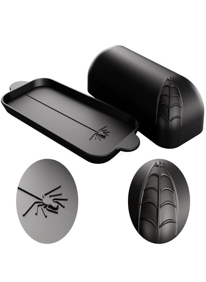 Nomnu Spiderweb Butter Dish With Lid (Porcelain) - Black Matte Halloween Goth Butter Dish Set with Embossed Spider and Spiderweb - Spooky Kitchen Utensils - Gothic Kitchen Housewarming Gifts - Image 1