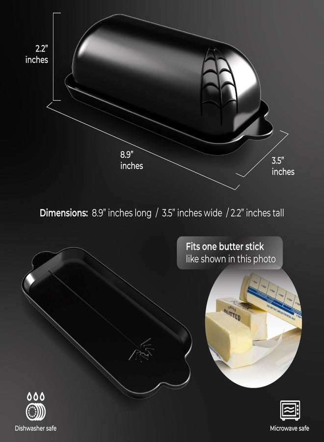 Nomnu Spiderweb Butter Dish With Lid (Porcelain) - Black Matte Halloween Goth Butter Dish Set with Embossed Spider and Spiderweb - Spooky Kitchen Utensils - Gothic Kitchen Housewarming Gifts - Image 3