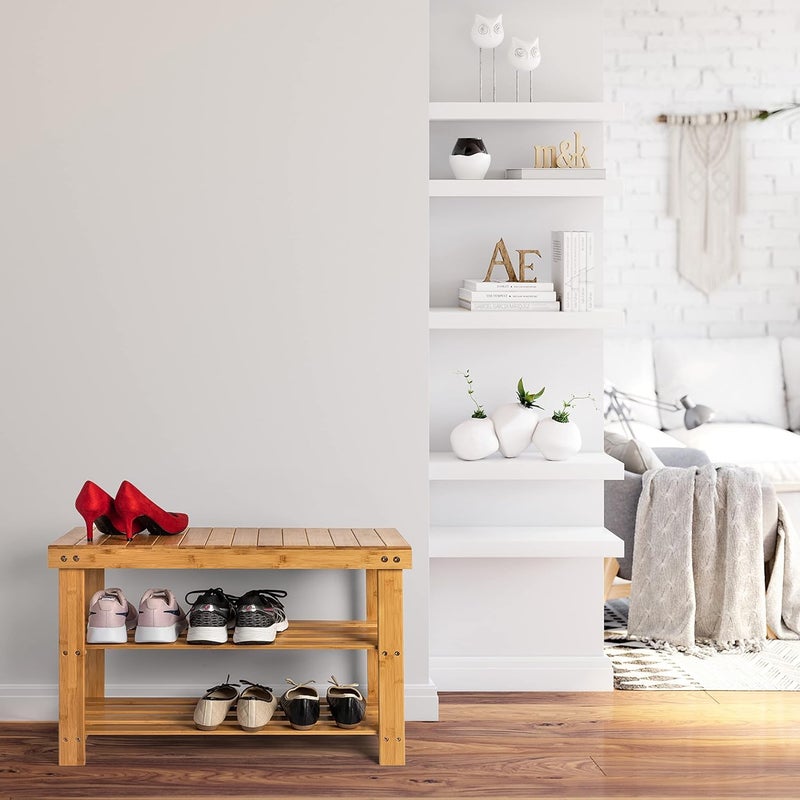 Matiko Living Bamboo 3 Tier Shoe Rack Bench Premium Shoe Organizer or Entryway Bench Perfect for Shoe Cubby Entry Bench Bathroom Bench Entryway Organizer Hallway or Living Room - Image 2