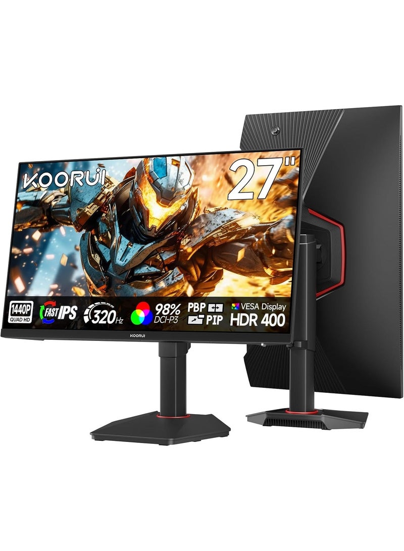 KOORUI 27 Inch 320Hz Gaming Monitor, QHD 1440P, Fast IPS, 1ms, HDR400, Adaptive Sync, Eye Care, 99% sRGB, Height Adjustable, Pivot, HDMI 2.1 & DP 1.4 - Image 1