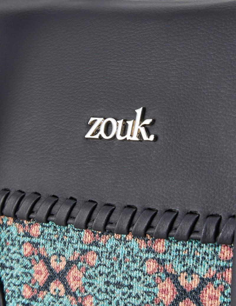 ZOUK Kolkata Nouveau Motif Printed Jute Handcrafted Vegan Leather Green Women's Satchel Bag | Ladies Purse Handbag | Double Handle Detachable Strap - Image 4