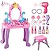 MOEAWS Vanity Makeup Table Toy for Kids Toddler Girl Pretend Play Makeup Accessories Princess Dress Up Set Music Piano Lights Adjustable Mirror Hairdryer Mermaid Table Chair Kit Birthday Gift - Image 2