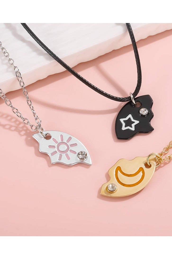 ARUWA 3PCS BFF Necklaces Friendship Star Moon Sun Necklace Set,3