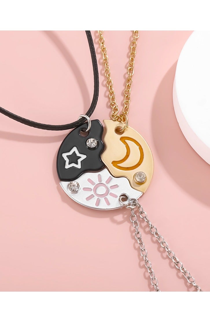 ARUWA 3PCS BFF Necklaces Friendship Star Moon Sun Necklace Set,3