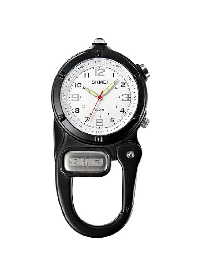 Clip On Watch Pocket Carabiner Watches with Flashlight Second Hand Nursing Unisex Backpack Buckle Belt Portable Watch Use for Field Work Climbing Hiking Outdoor Activities Sports  - Image 1