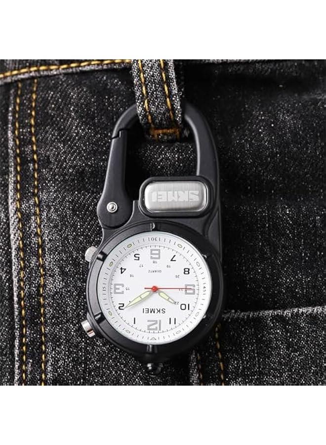Clip On Watch Pocket Carabiner Watches with Flashlight Second Hand Nursing Unisex Backpack Buckle Belt Portable Watch Use for Field Work Climbing Hiking Outdoor Activities Sports  - Image 4