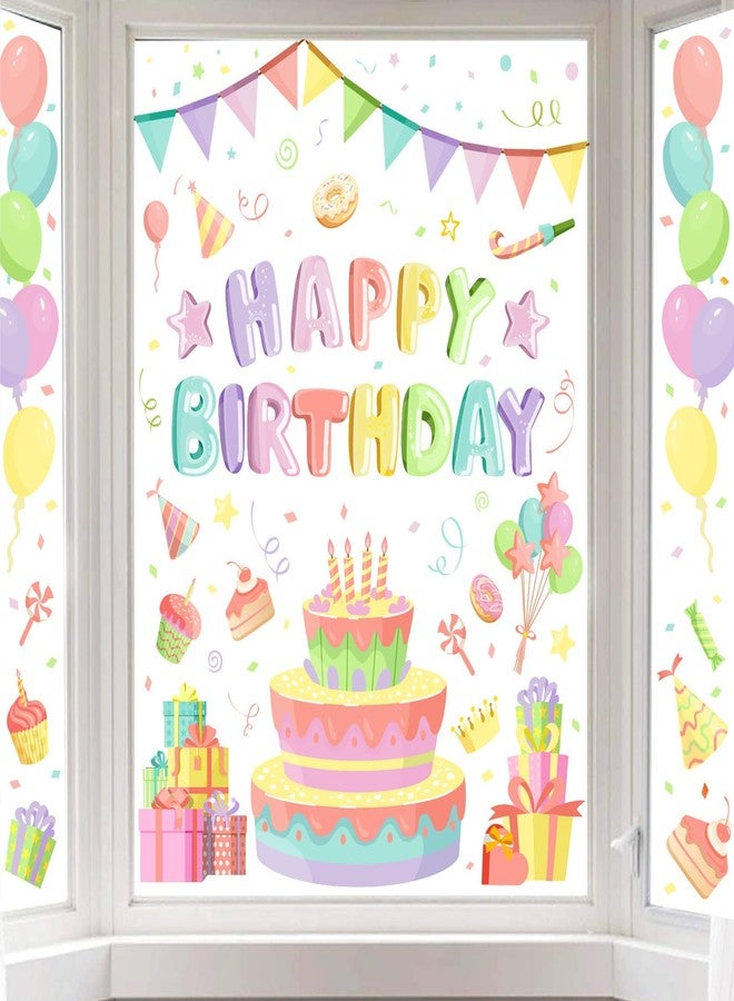 وولاين ملصقات نوافذ "عيد ميلاد سعيد" من والين، 6 أوراق، بألوان الباستيل، على شكل كعكة عيد ميلاد وبالون، قابلة لإعادة الاستخدام، لتزيين النوافذ في المنزل والمدرسة والحفلات والزجاج. - Image 1
