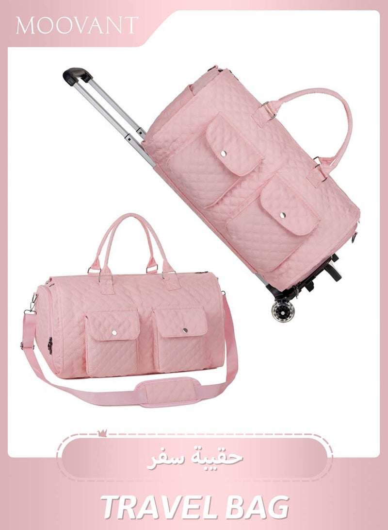 Moovant Rolling Duffle Bag with 2 Wheels, Expandable Garment Bags, Large Trolley Bag, Carry On Travel Bag, Weekender Bags for Women, Pink - Image 1