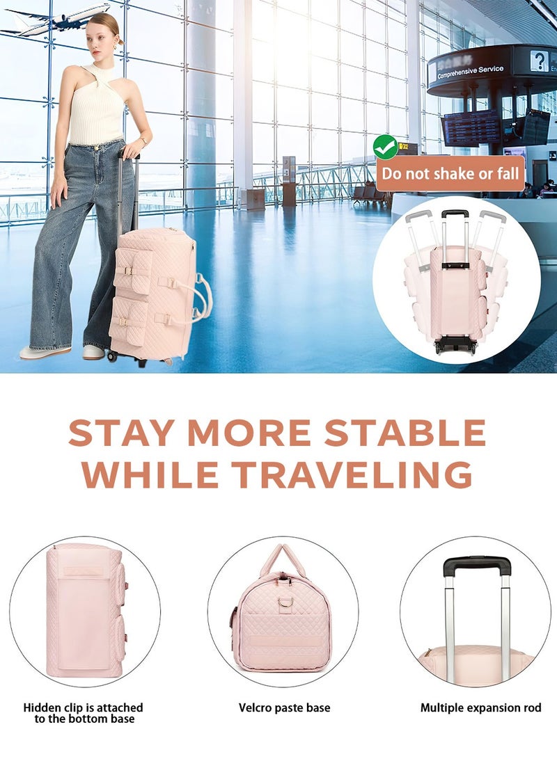 Moovant Rolling Duffle Bag with 2 Wheels, Expandable Garment Bags, Large Trolley Bag, Carry On Travel Bag, Weekender Bags for Women, Pink - Image 3