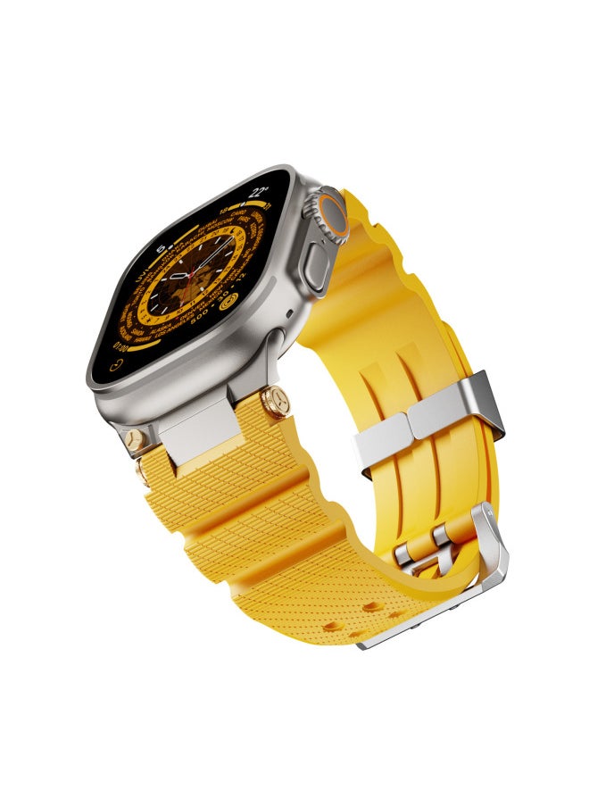 Generic Silicone For Apple Watch10 Apple Ultra Sport Silicone Double-breasted Stainless Steel Head Strap-Color:04#Silver Yellow-Dimensions:42/44/45/46/49MM  - Image 1