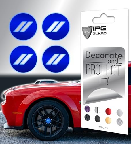 IPG Compatible with Dodge Charger, Challenger, Durango (2017–2023) Wheel Center Cap Overlay Decal Sticker Wrap Kit – Hash Rhombus Design – Personalize Your Vehicle (Outer Logo, Reflective - Blue) - Image 5
