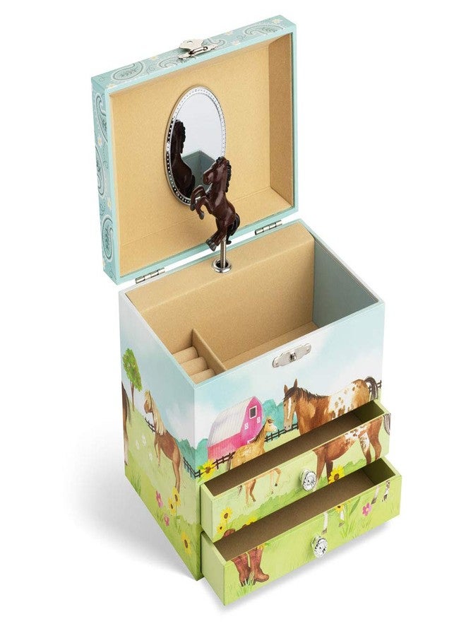Jewelkeeper Musical Jewelry Box with 2 Pullout Drawers, Horse and Barn Design, Home on The Range Tune - Image 4
