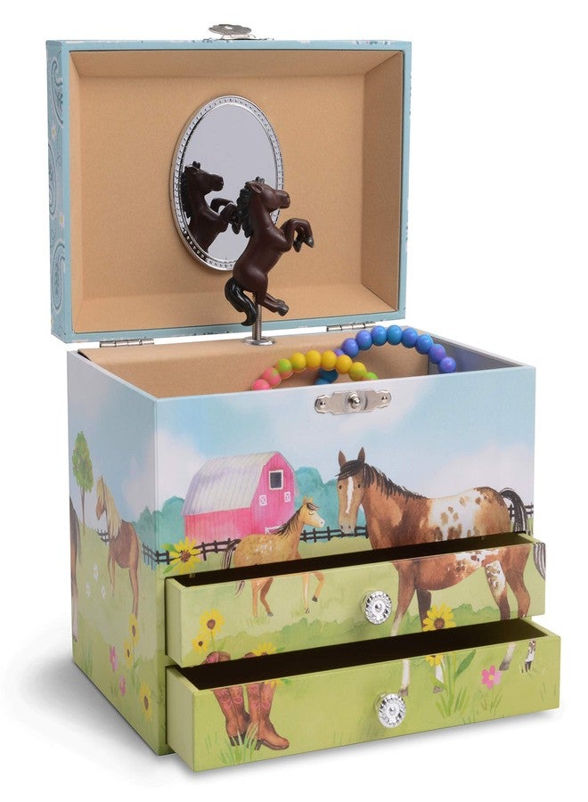 Jewelkeeper Musical Jewelry Box with 2 Pullout Drawers, Horse and Barn Design, Home on The Range Tune - Image 1
