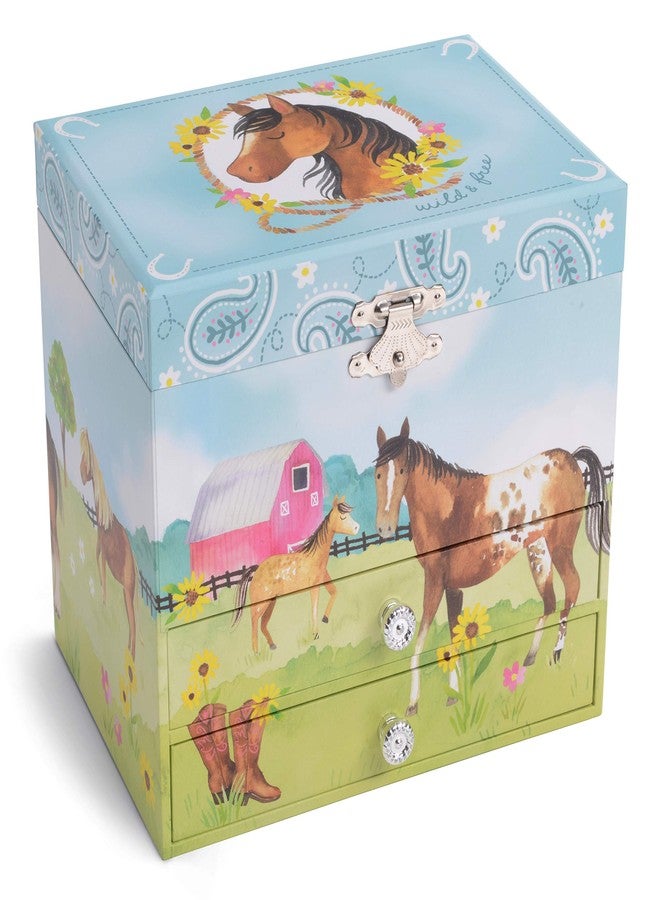 Jewelkeeper Musical Jewelry Box with 2 Pullout Drawers, Horse and Barn Design, Home on The Range Tune - Image 2