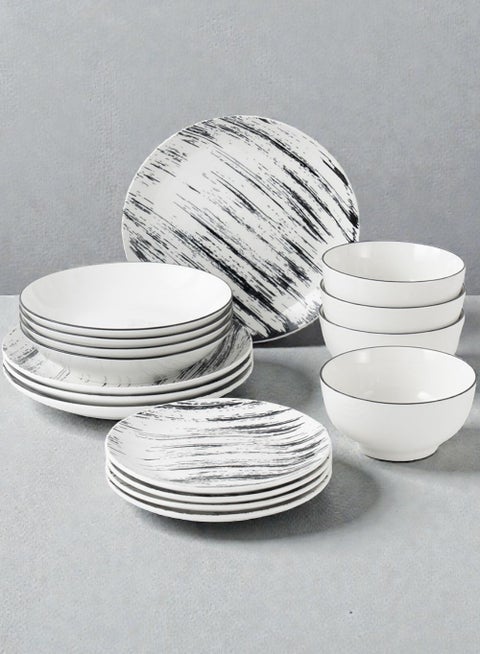 16 piece Porcelain Dinnerware Set, Set for 4, Microwave & Dishwasher, Abstract Design
