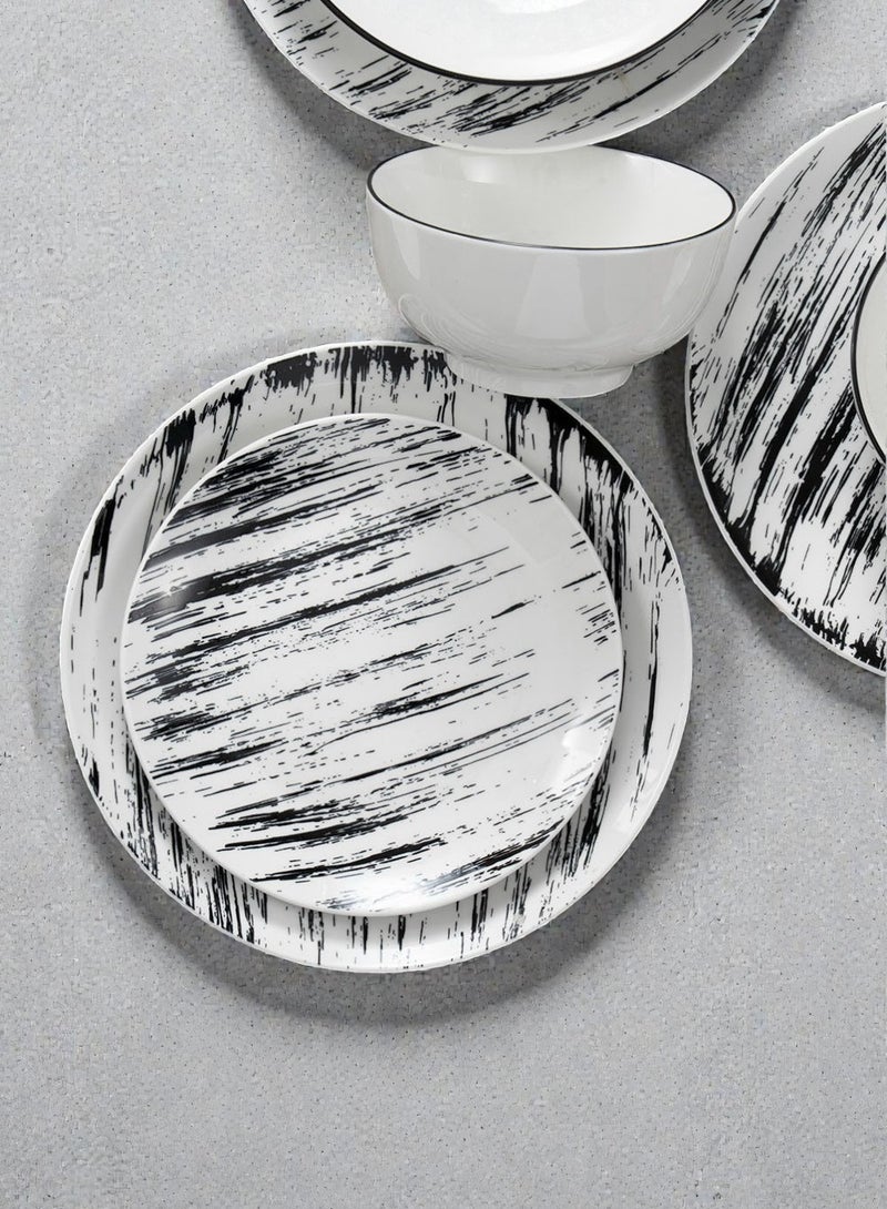 ايست من نون طقم سفرة من البورسلين مكون من 16 قطعة، يكفي لـ 4 أشخاص، قابل للاستخدام في الميكروويف وغسالة الصحون، باللون الأبيض و خطوط سوداء - Image 5