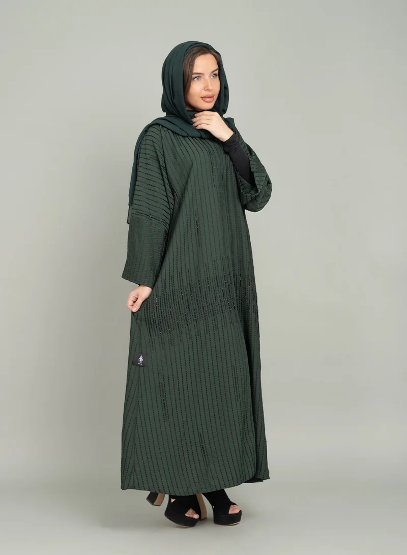 IKKXA Modern Emirati Embroidery Stripe Abaya AIK5079