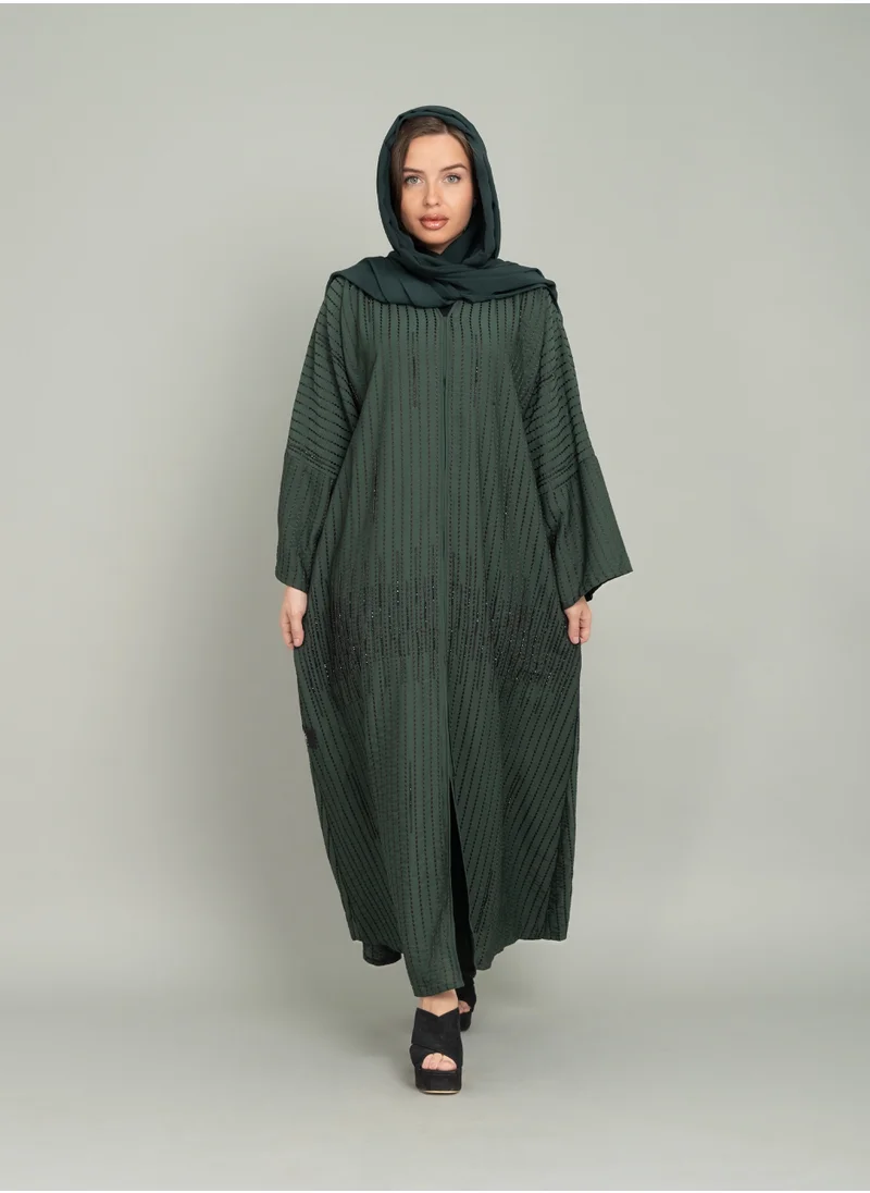 IKKXA Modern Emirati Embroidery Stripe Abaya AIK5079