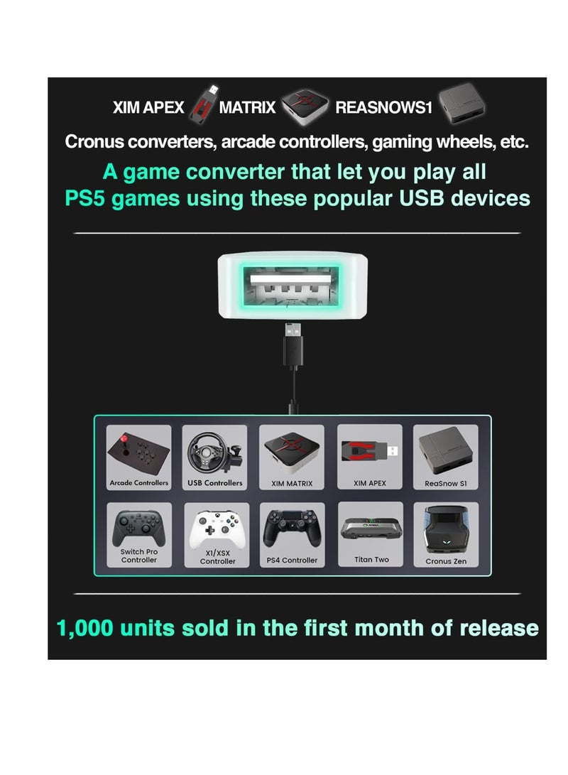 Zikra U5 Converter Adapter Emulator for PS5 Game Console, Wireless Console Adapters, Compatible with XIM Matrix APEX REASNOW S1 Titan Various Peripherals for Various Official PS5 Games - Image 2