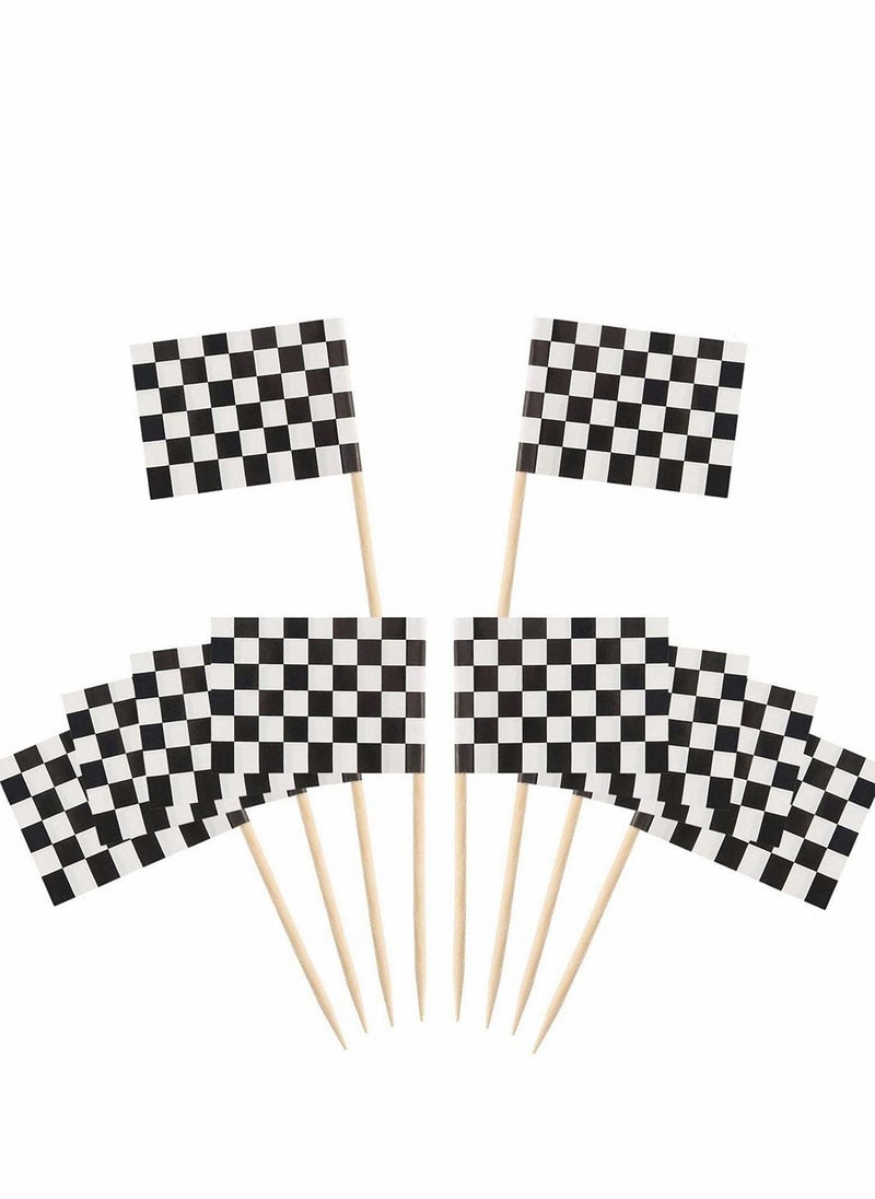 Beauenty Checkered Racing Flag Toothpicks Cupcake Picks Mini Stick Toppers Dinner Flags Race Car Cake Decorations Party Supplies (100 Pack) - Image 1