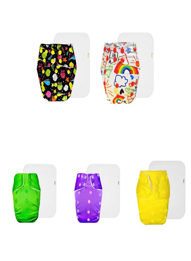 Dumbledo Premium Cloth Diaper with Cotton Insert (Pack of 5) | Snug Fit | Reusable & Washable | Quick Dry | Ideal for Toddlers | 3 Months - 3 Years | Unisex Baby - Image 1