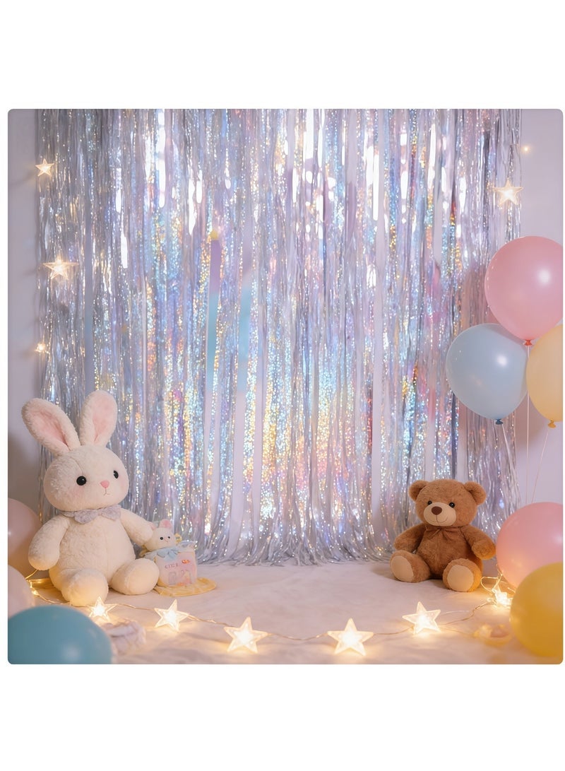 عالم البالونات خلفية من رقائق فضية لامعة، طولها 3 أمتار وعرضها متر واحد، قماش خلفية لامع من رقائق معدنية مناسب لتزيين الحفلات مثل حفلات الزفاف وأعياد الميلاد وحفلات استقبال المولود الجديد. - Image 2