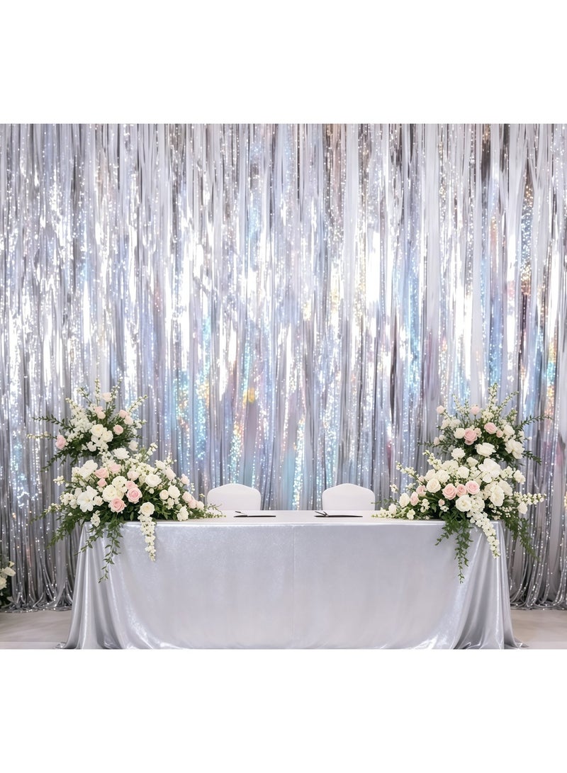 عالم البالونات خلفية من رقائق فضية لامعة، طولها 3 أمتار وعرضها متر واحد، قماش خلفية لامع من رقائق معدنية مناسب لتزيين الحفلات مثل حفلات الزفاف وأعياد الميلاد وحفلات استقبال المولود الجديد. - Image 1