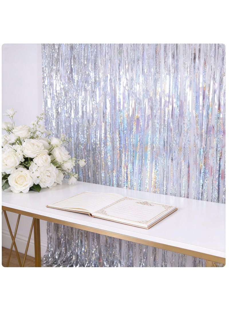 عالم البالونات خلفية من رقائق فضية لامعة، طولها 3 أمتار وعرضها متر واحد، قماش خلفية لامع من رقائق معدنية مناسب لتزيين الحفلات مثل حفلات الزفاف وأعياد الميلاد وحفلات استقبال المولود الجديد. - Image 4
