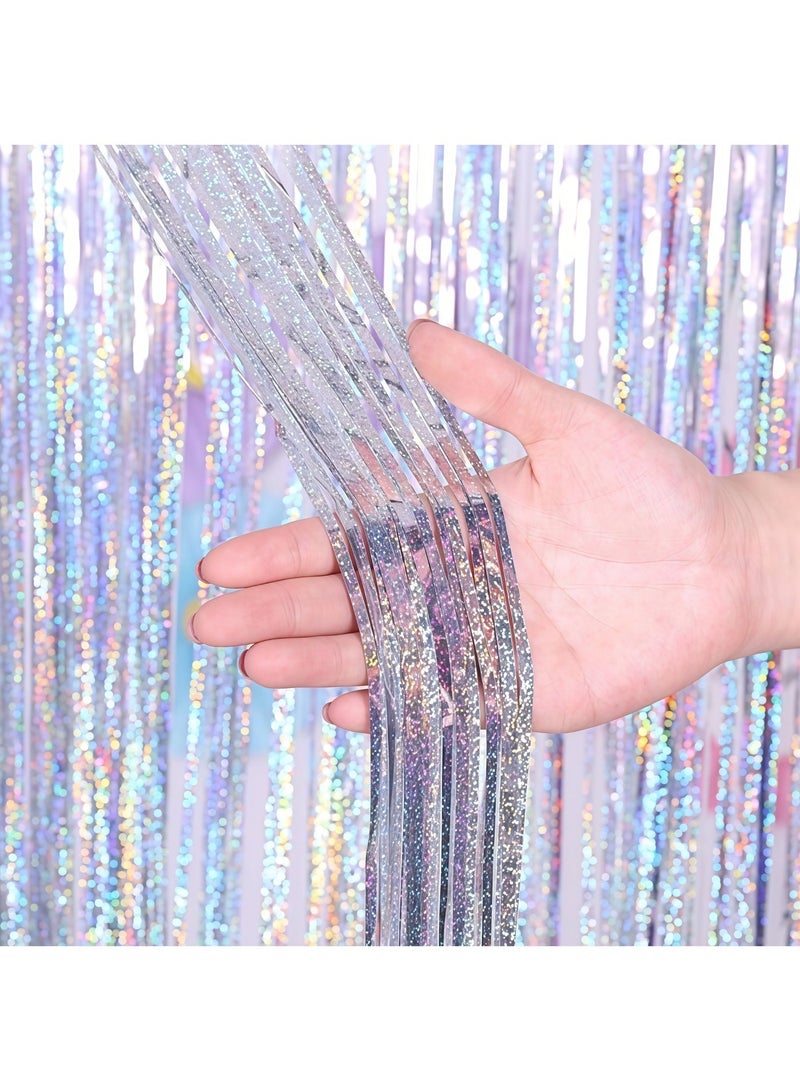 عالم البالونات خلفية من رقائق فضية لامعة، طولها 3 أمتار وعرضها متر واحد، قماش خلفية لامع من رقائق معدنية مناسب لتزيين الحفلات مثل حفلات الزفاف وأعياد الميلاد وحفلات استقبال المولود الجديد. - Image 3