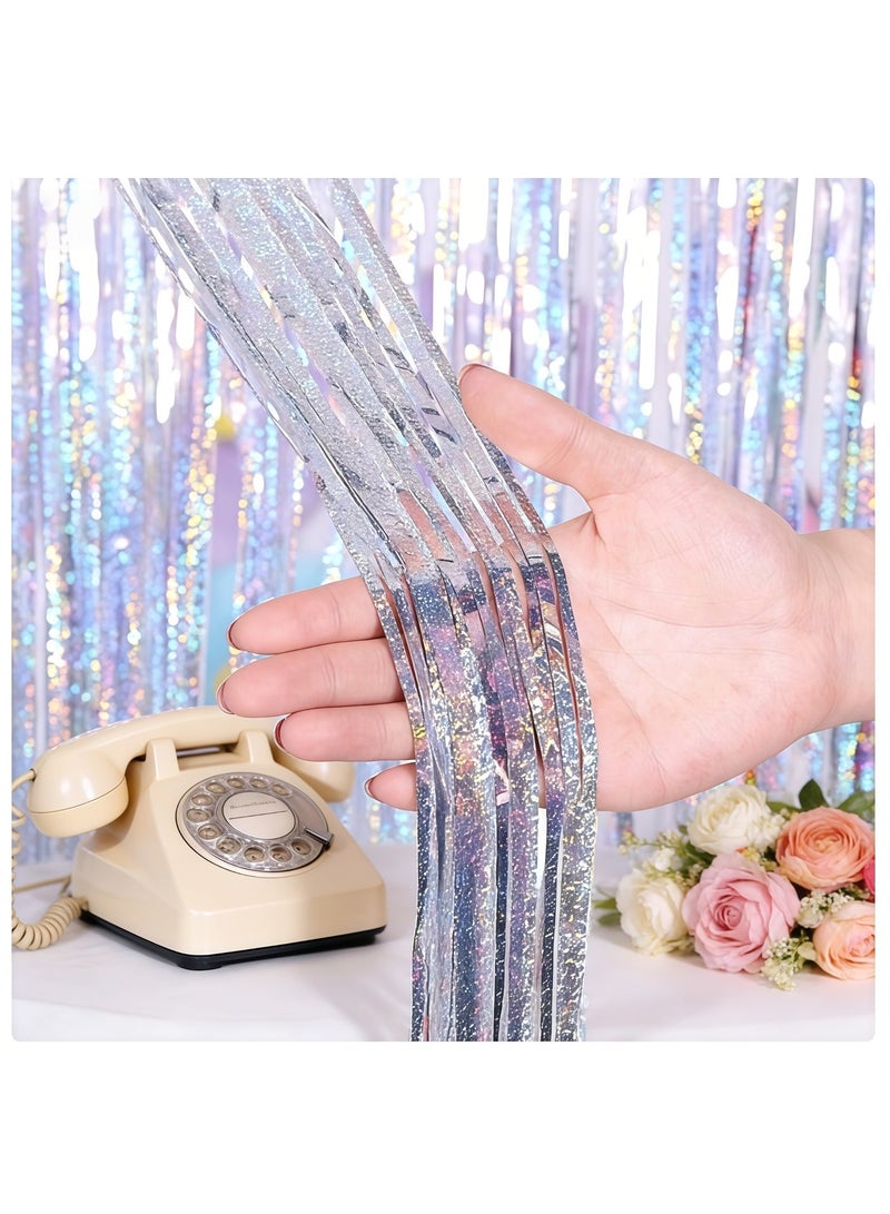 عالم البالونات خلفية من رقائق فضية لامعة، طولها 3 أمتار وعرضها متر واحد، قماش خلفية لامع من رقائق معدنية مناسب لتزيين الحفلات مثل حفلات الزفاف وأعياد الميلاد وحفلات استقبال المولود الجديد. - Image 5