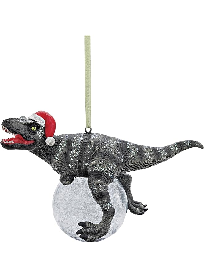 The Bros QS93320 Blitzer the T Rex Dinosaur Christmas Tree Ornament, Polyresin with Glass Ball, 5 Inch, Single - Image 1