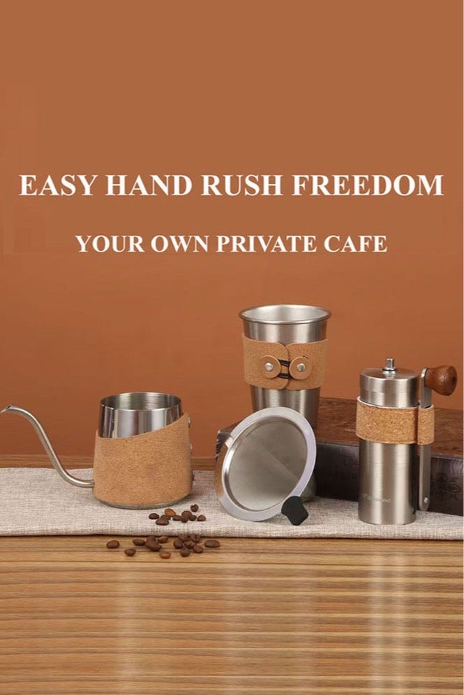 Portable Hand Drip Coffee Set – 4-Piece Stainless Steel & Cork Anti-Scald Design, Freshly Ground & Brewed, Create Your Private Café at Home, Camping, or Office​ - Image 2