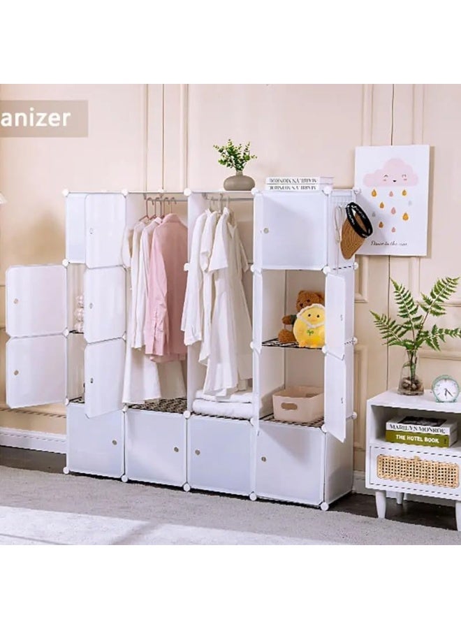 Generic SUPAAR Portable Closet Clothes Wardrobe Bedroom Armoire Storage Organizer With Hanging Section, Capacious & Sturdy, (2 Hangers & 10 Cubes) (16 cube white)  - Image 2