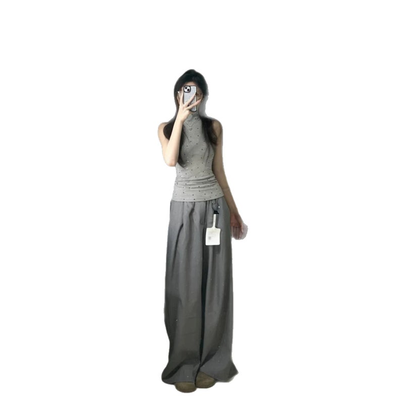 Women's Light Grey Mock Neck Polka Dot Sleeveless Slim Fit Cami - Image 4