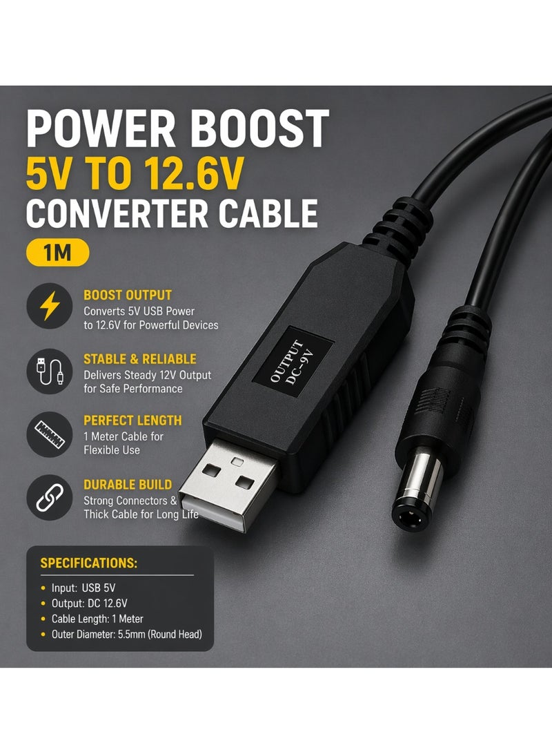 كابل محول طاقة من 5 فولت إلى 12.6 فولت بطول 1 متر | كابل تحويل من USB إلى DC - Image 3