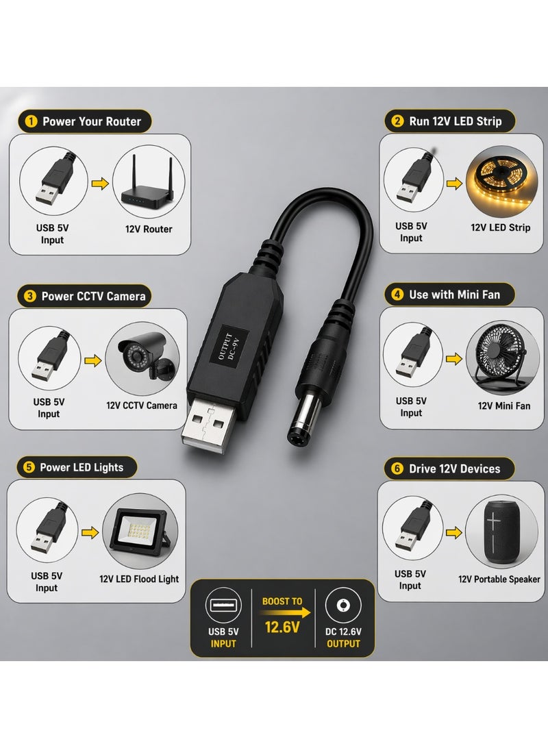 كابل محول طاقة من 5 فولت إلى 12.6 فولت بطول 1 متر | كابل تحويل من USB إلى DC - Image 2