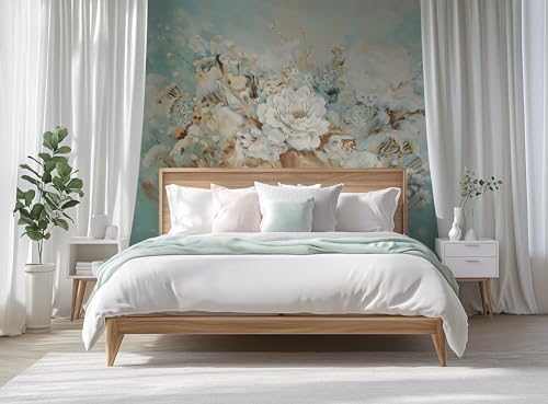 ASJ Vintage Floral Wall Mural – Large White Peony Bloom on Blue Background, Removable Peel and Stick Wallpaper for Dining Room, Living Room, or Bedroom Decor - Image 5