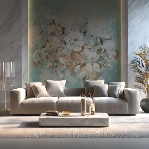 ASJ Vintage Floral Wall Mural – Large White Peony Bloom on Blue Background, Removable Peel and Stick Wallpaper for Dining Room, Living Room, or Bedroom Decor - Image 3