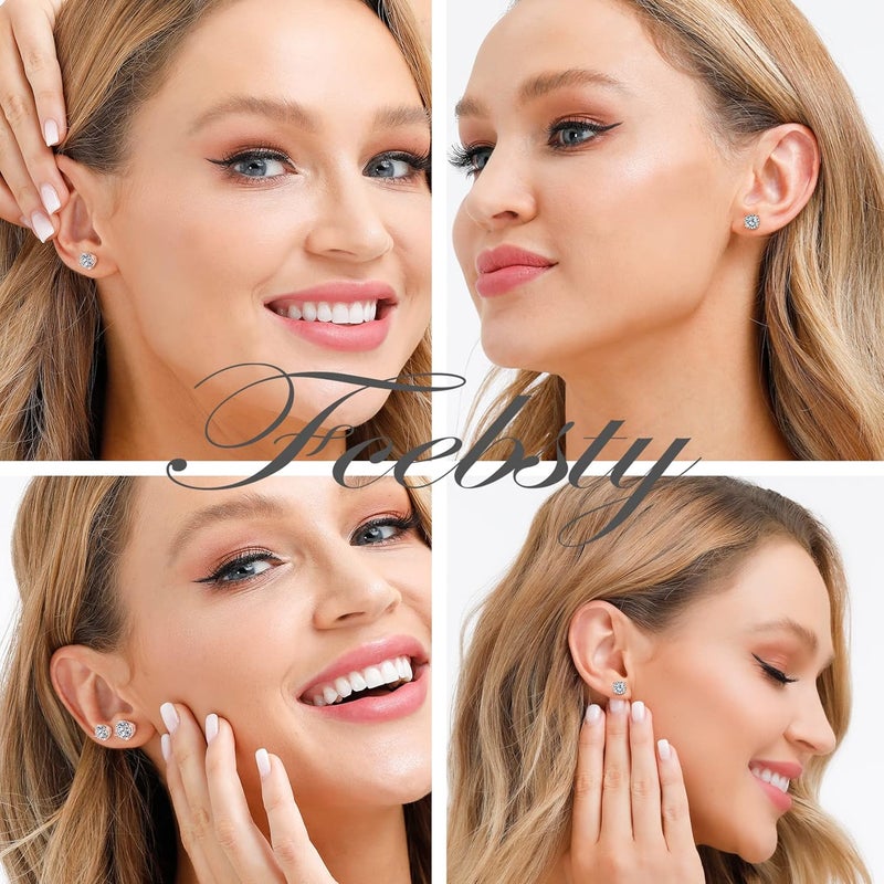 Fcebsty Store 925 Sterling Silver Stud earrings Set | White Gold Plated Hypoallergenic Stud Earrings | Cubic Zirconia Stud Earrings for Women (2mm,3mm,4mm,5mm,6mm,7mm) 8 CZ colors options - Image 3