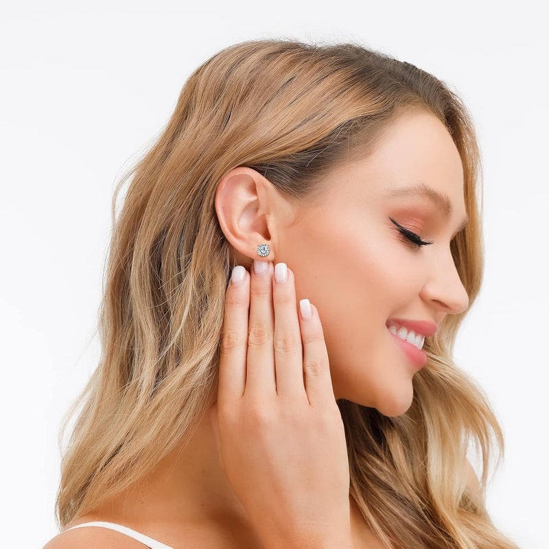 Fcebsty Store 925 Sterling Silver Stud earrings Set | White Gold Plated Hypoallergenic Stud Earrings | Cubic Zirconia Stud Earrings for Women (2mm,3mm,4mm,5mm,6mm,7mm) 8 CZ colors options - Image 4