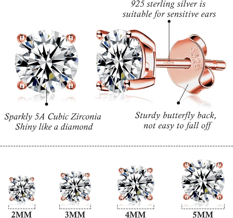 Fcebsty Store 925 Sterling Silver Stud earrings Set | White Gold Plated Hypoallergenic Stud Earrings | Cubic Zirconia Stud Earrings for Women (2mm,3mm,4mm,5mm,6mm,7mm) 8 CZ colors options - Image 2