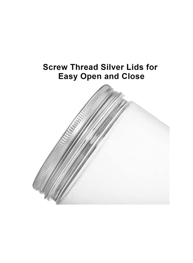 Tebery 16 Pack Clear Plastic Jars Bottles Containers with Silver Ribbed Lids 20oz Straight Cylinders Storage Canisters for Food & Home Storage - Image 4